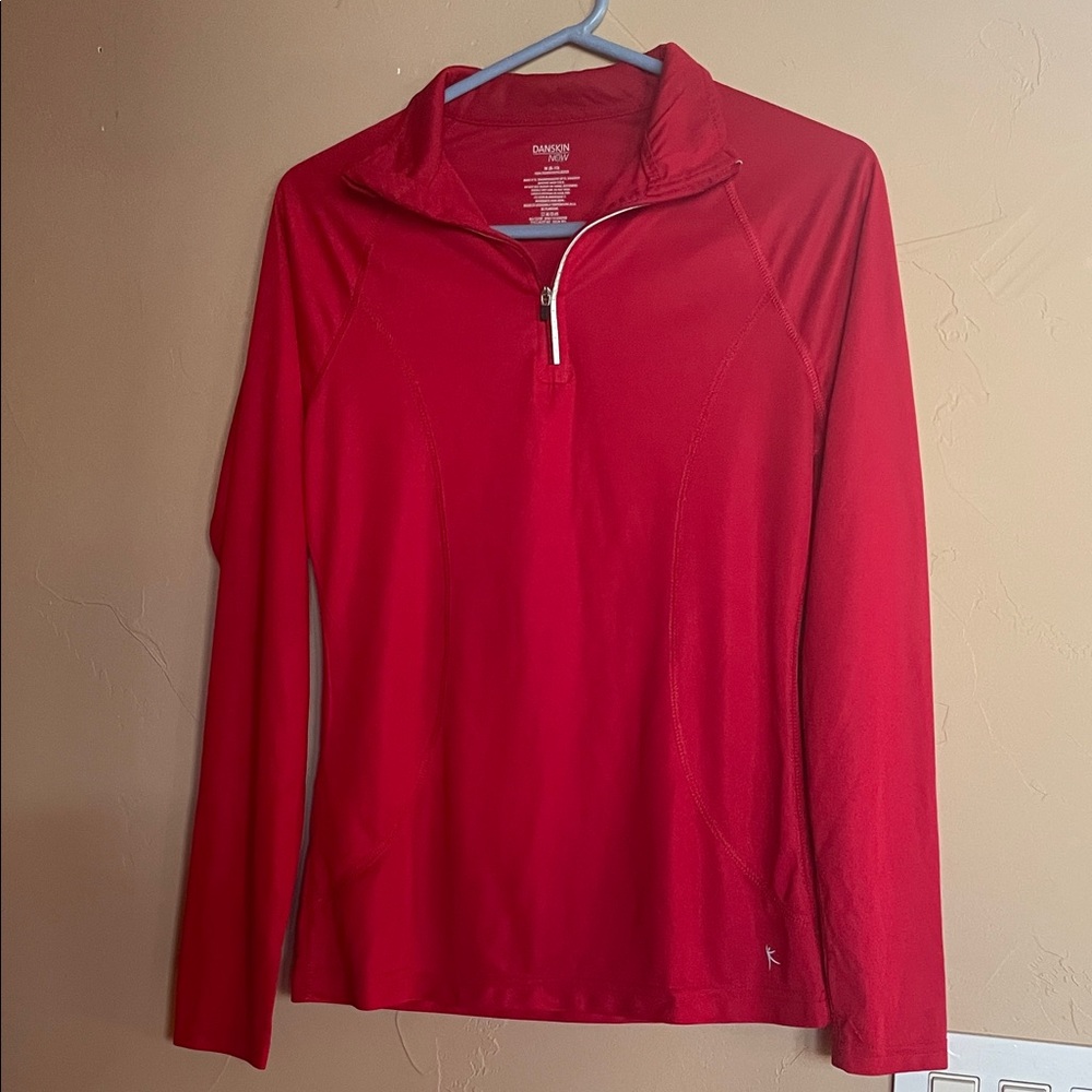 Danskin Red Long-Sleeve Quarter-Zip Active Top